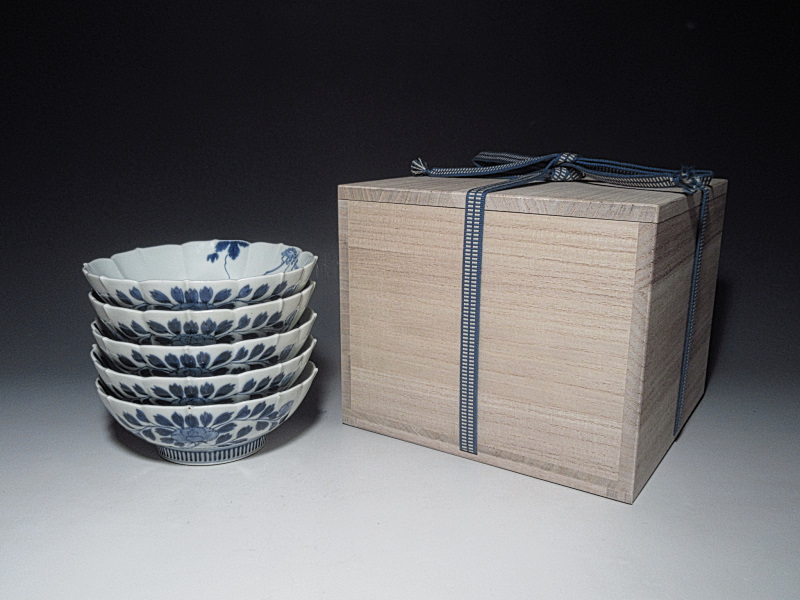 藍鍋島 葡萄絵 菊皿 5客組【安永】