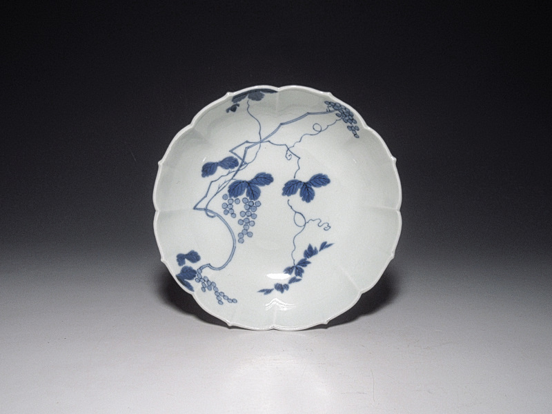 藍鍋島 葡萄絵 菊皿 5客組【安永】