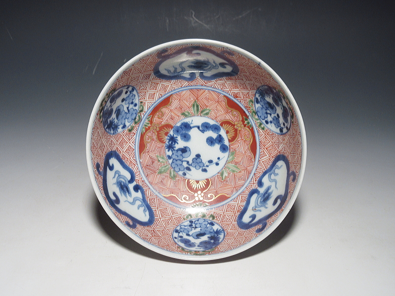 古伊万里　金襴手　団龍草花文　丸鉢【元禄】