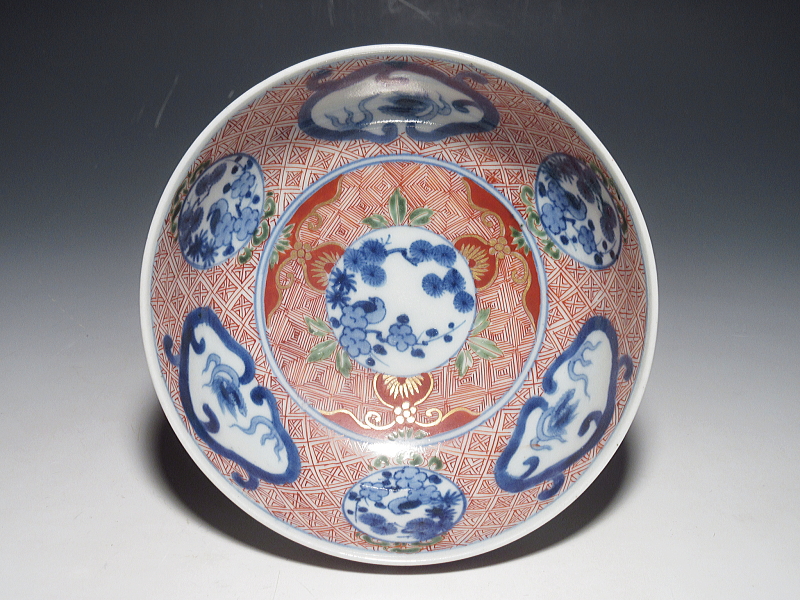 古伊万里　金襴手　団龍草花文　丸鉢【元禄】