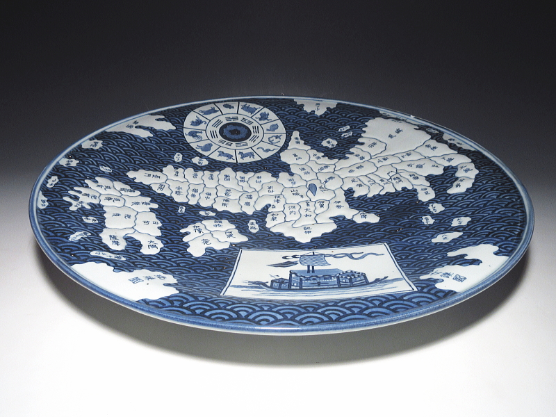 古伊万里　染付　地図皿（一尺六寸）【天保】