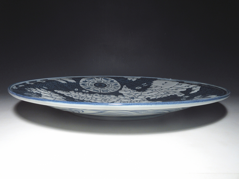 古伊万里　染付　地図皿（一尺六寸）【天保】