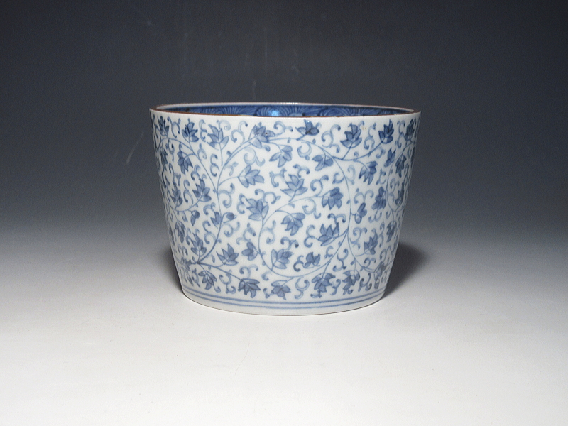 古伊万里　染付　花唐草文　特大そば猪口　５客組【享保～宝暦】