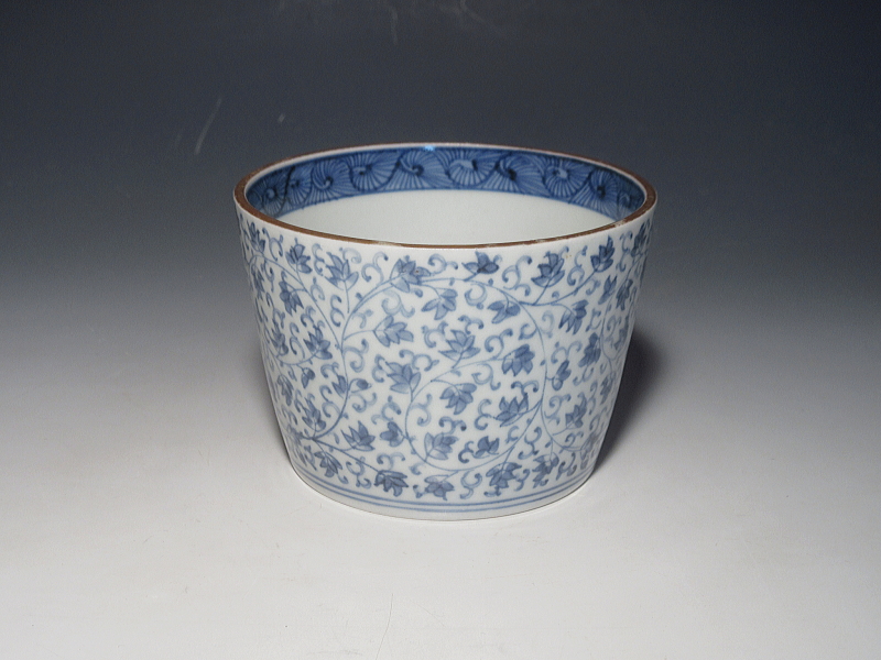 古伊万里　染付　花唐草文　特大そば猪口　５客組【享保～宝暦】