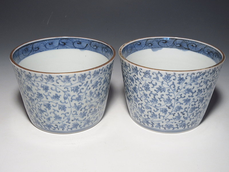 古伊万里　染付　花唐草文　特大そば猪口　５客組【享保～宝暦】