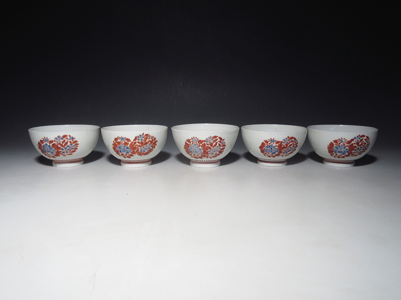 古伊万里　柿右衛門　花文　茶碗　５客組【延宝】