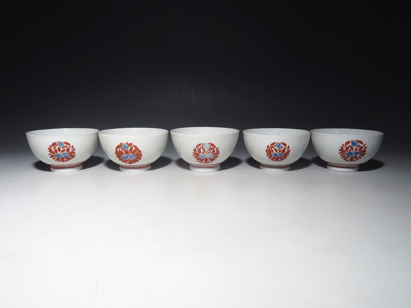 古伊万里　柿右衛門　花文　茶碗　５客組【延宝】