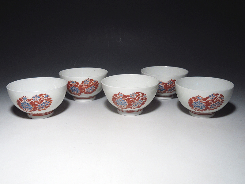 古伊万里　柿右衛門　花文　茶碗　５客組【延宝】