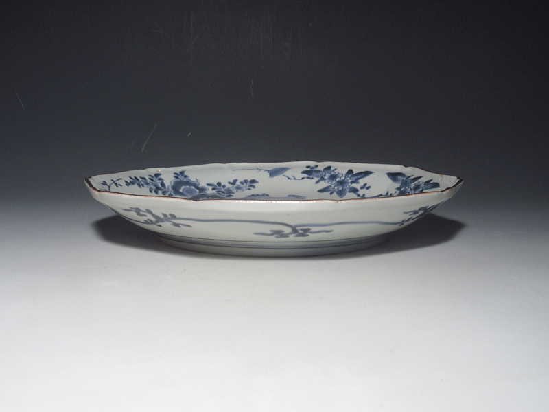 古伊万里　藍柿右衛門　梅桜花文　面取六寸皿【元禄】