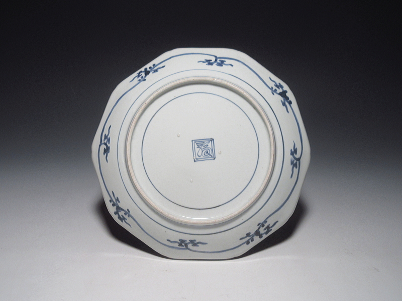 古伊万里　藍柿右衛門　梅桜花文　面取六寸皿【元禄】