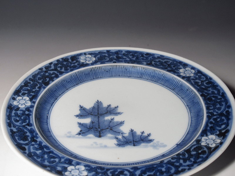 古伊万里　藍柿右衛門　若松蛸唐草文　五寸皿【延宝】