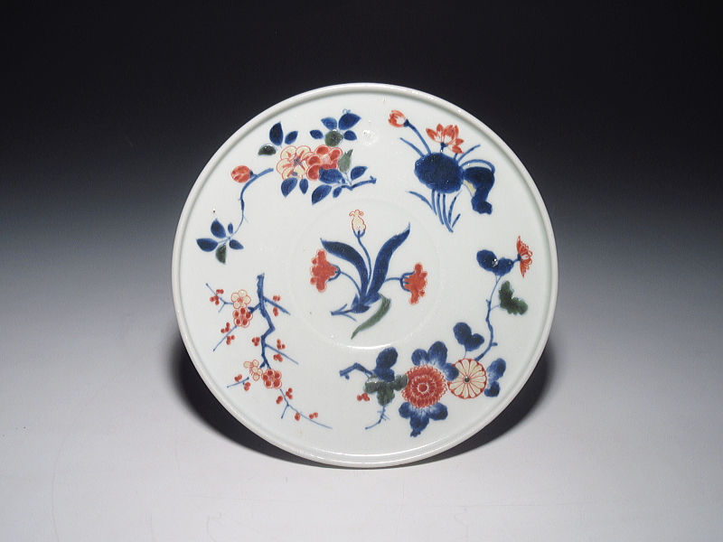 古伊万里　元禄染錦　五種の花文　五寸強皿【元禄】