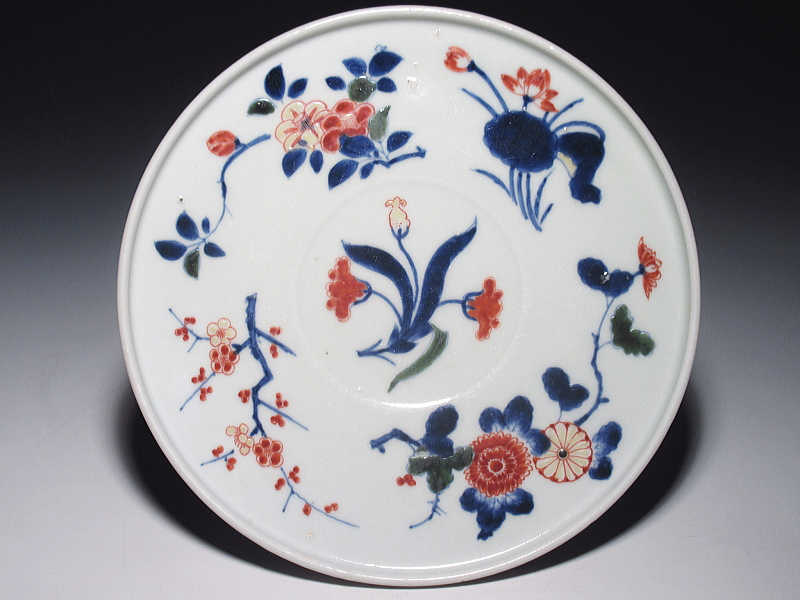 古伊万里　元禄染錦　五種の花文　五寸強皿【元禄】