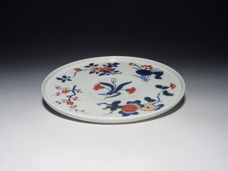 古伊万里　元禄染錦　五種の花文　五寸強皿【元禄】