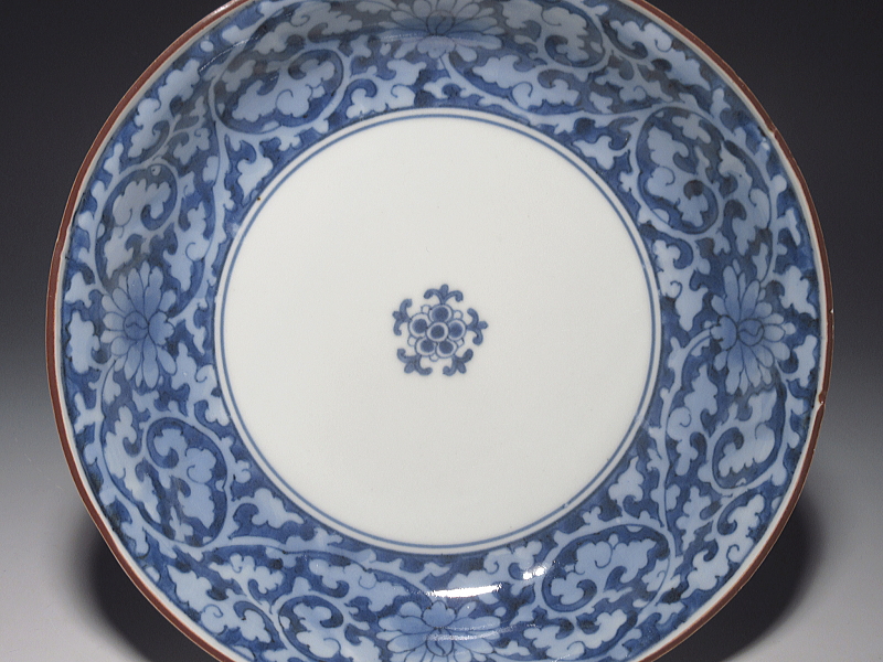 古伊万里　藍柿右衛門　薄瑠璃抜き　花蛸唐草文　六寸皿【延宝～元禄】その１