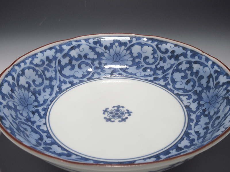 古伊万里　藍柿右衛門　薄瑠璃抜き　花蛸唐草文　六寸皿【延宝～元禄】その１