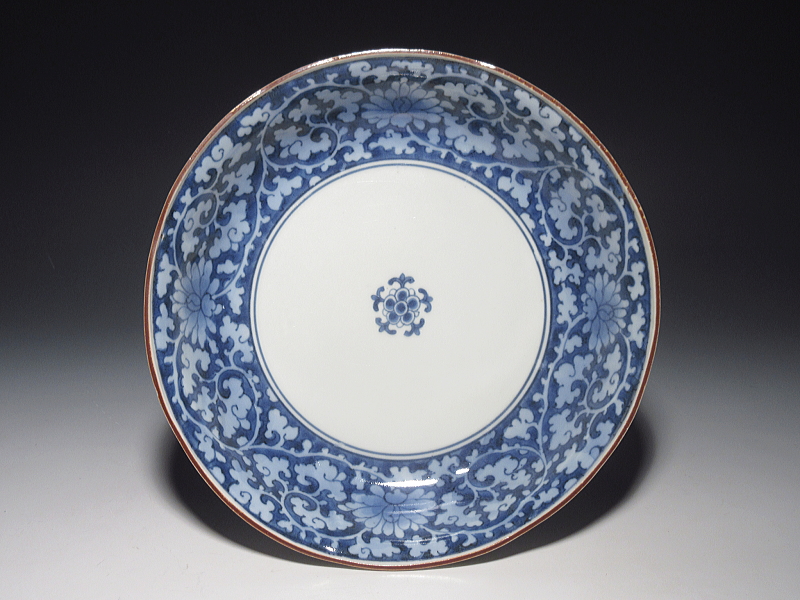 古伊万里　藍柿右衛門　薄瑠璃抜き　花蛸唐草文　六寸皿【延宝～元禄】その２