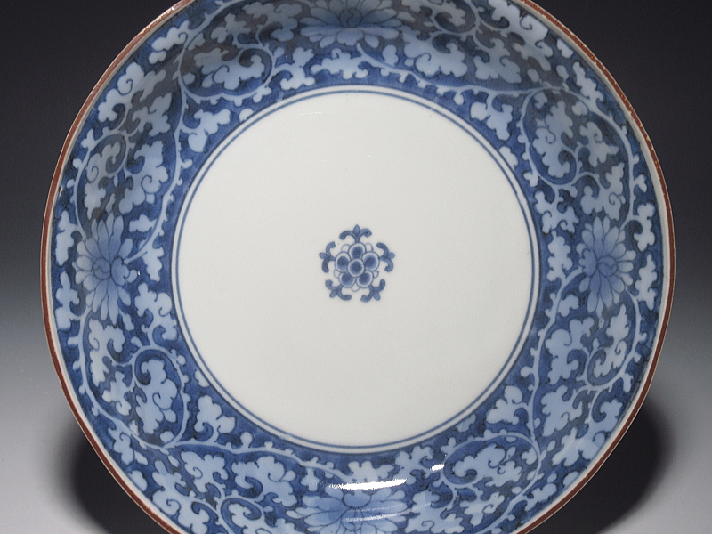 古伊万里　藍柿右衛門　薄瑠璃抜き　花蛸唐草文　六寸皿【延宝～元禄】その２
