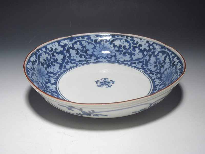 古伊万里　藍柿右衛門　薄瑠璃抜き　花蛸唐草文　六寸皿【延宝～元禄】その２