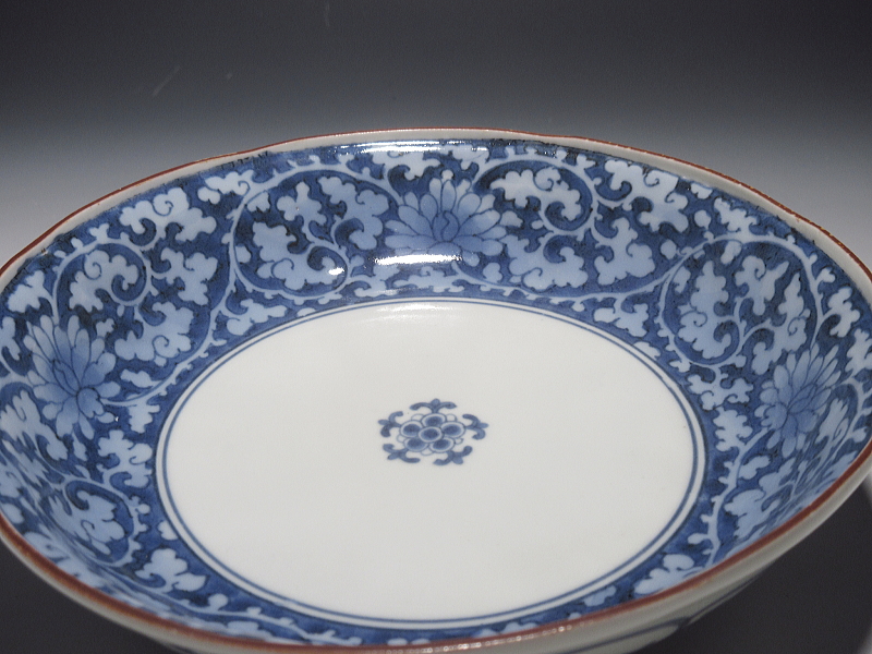 古伊万里　藍柿右衛門　薄瑠璃抜き　花蛸唐草文　六寸皿【延宝～元禄】その２