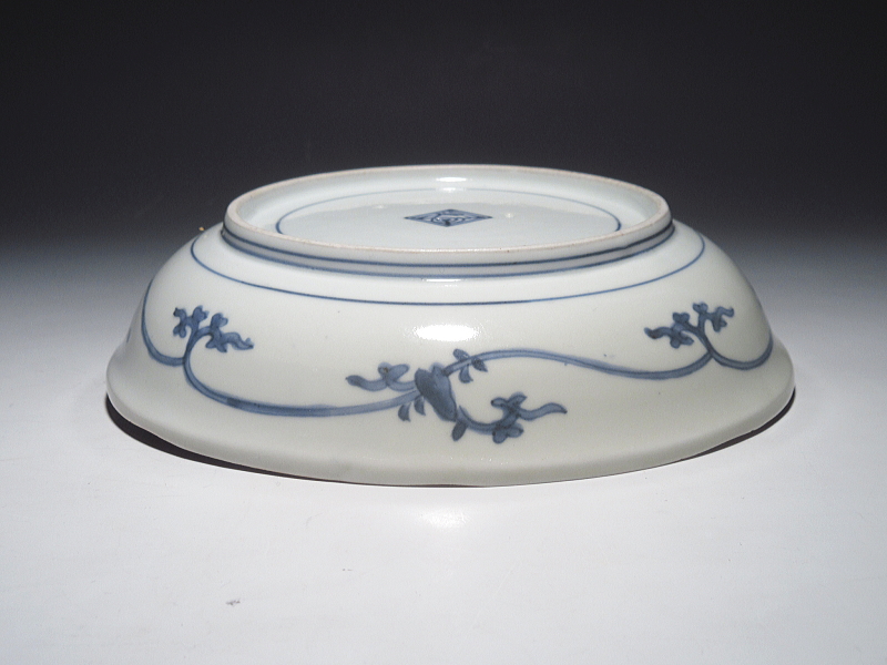 古伊万里　藍柿右衛門　薄瑠璃抜き　花蛸唐草文　六寸皿【延宝～元禄】その２