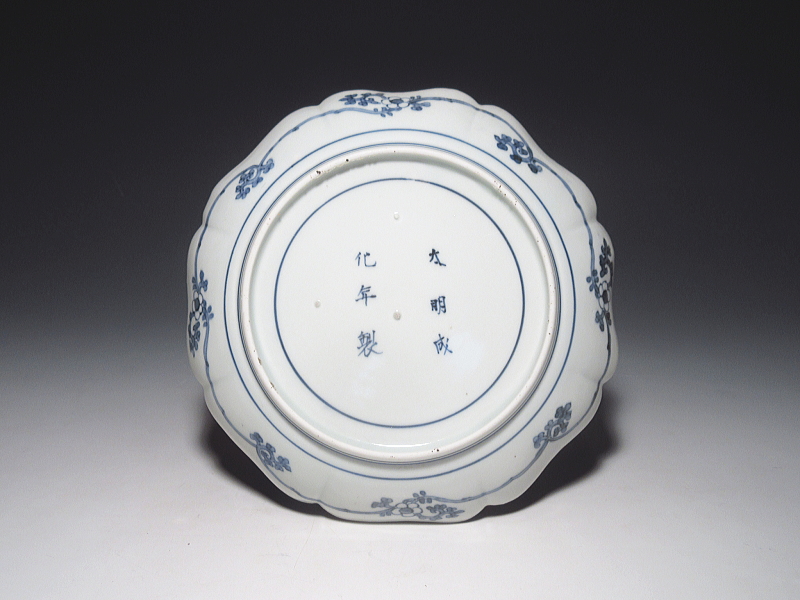 古伊万里　染付　全面蛸唐草文　六寸皿【元禄～享保】