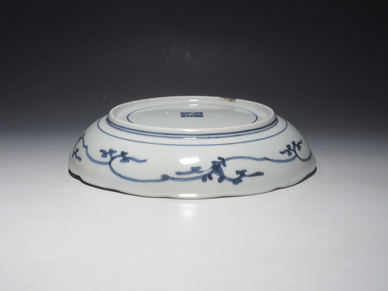 古伊万里　藍柿右衛門　海辺風景文　七寸皿【元禄】