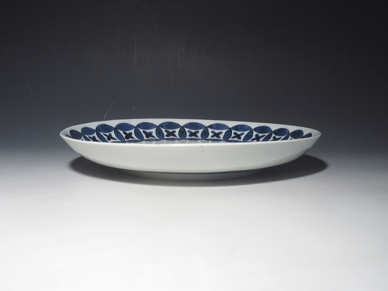 古伊万里　藍九谷　七宝梵字文　七寸皿【寛文】