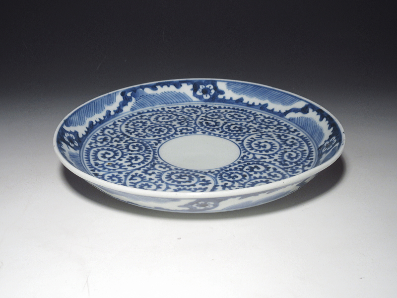 古伊万里　染付　蛸唐草文　七寸皿【宝暦】