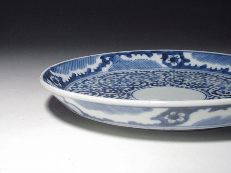 古伊万里　染付　蛸唐草文　七寸皿【宝暦】