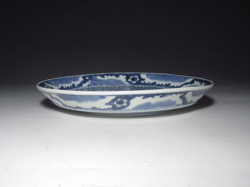古伊万里　染付　蛸唐草文　七寸皿【宝暦】