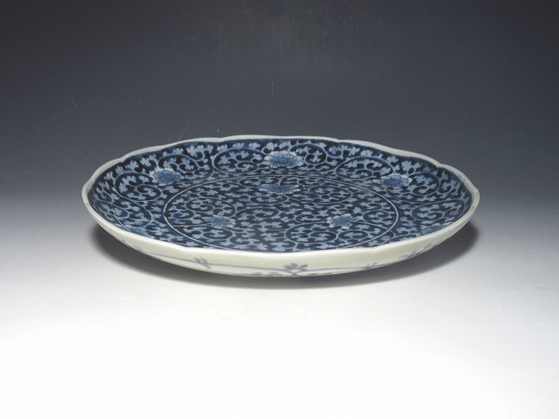 古伊万里　染付　花蛸唐草文　七寸皿【享保～宝暦】