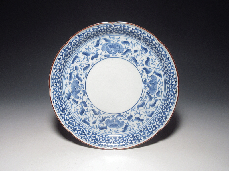 古伊万里　元禄染付　花・蛸唐草文　七寸皿【元禄】