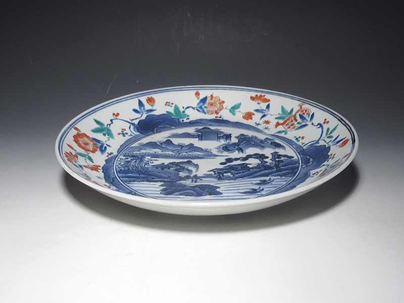 古伊万里　柿右衛門　山水草花文　七寸強皿【延宝】