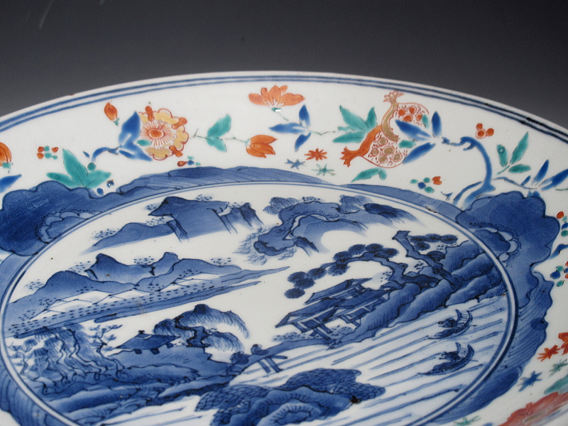 古伊万里　柿右衛門　山水草花文　七寸強皿【延宝】