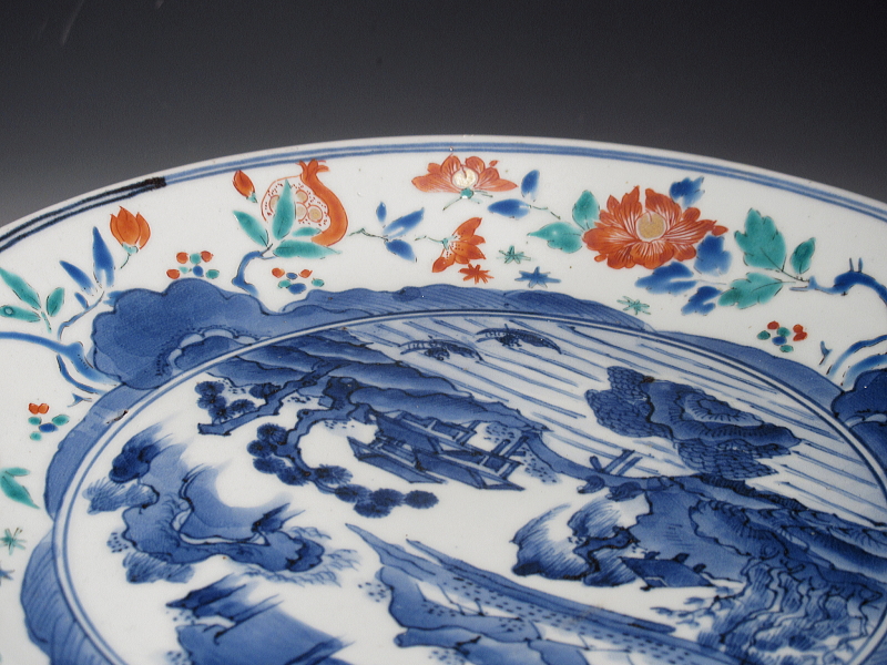 古伊万里　柿右衛門　山水草花文　七寸強皿【延宝】