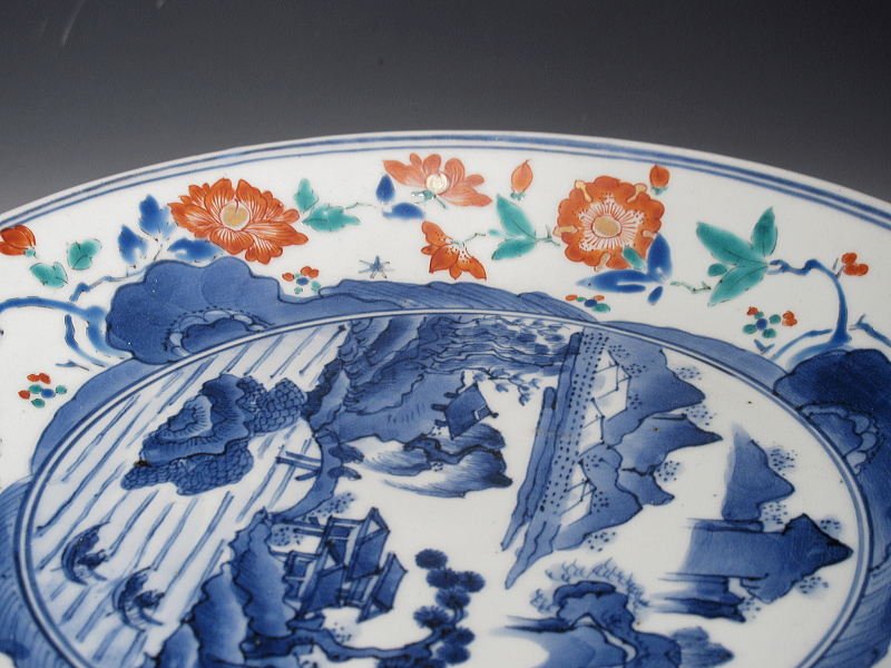 古伊万里　柿右衛門　山水草花文　七寸強皿【延宝】