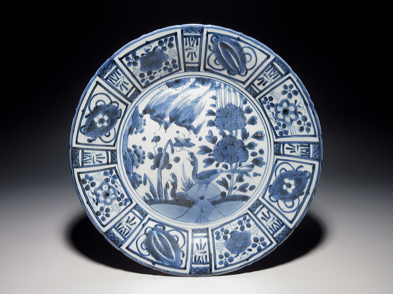 古伊万里　藍九谷　花鳥文　芙蓉手　大皿【寛文～延宝】