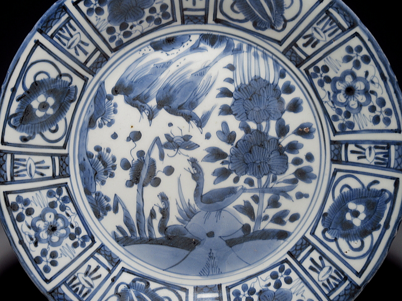 古伊万里　藍九谷　花鳥文　芙蓉手　大皿【寛文～延宝】