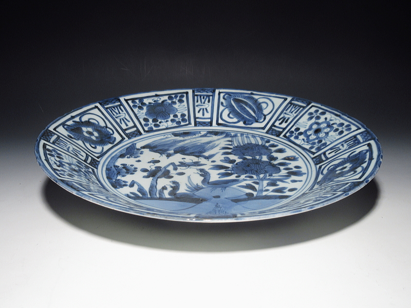 古伊万里　藍九谷　花鳥文　芙蓉手　大皿【寛文～延宝】
