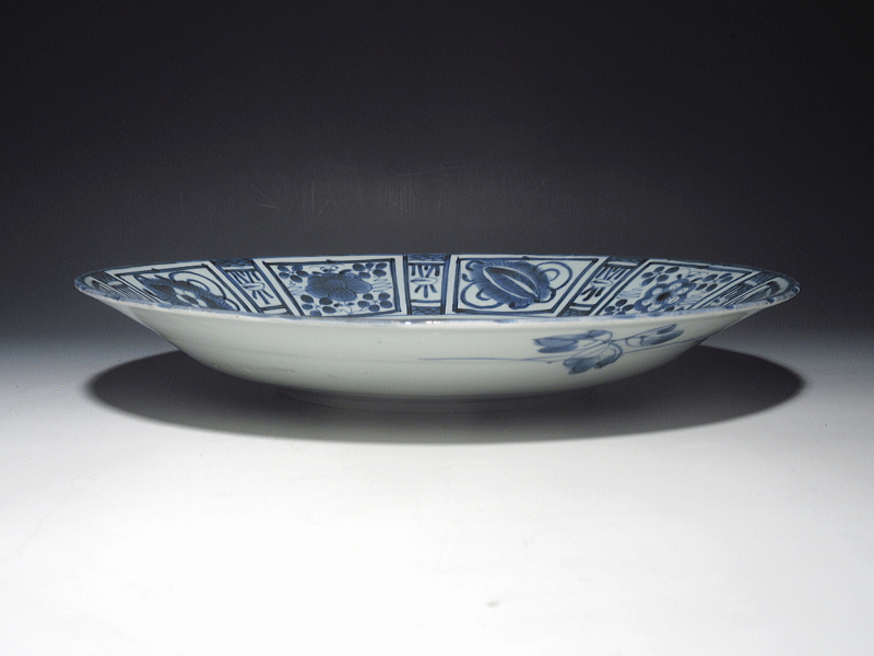 古伊万里　藍九谷　花鳥文　芙蓉手　大皿【寛文～延宝】