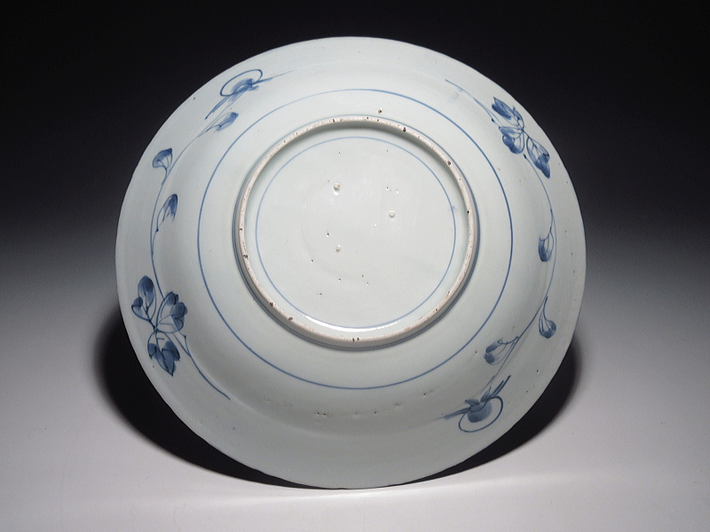 古伊万里　藍九谷　花鳥文　芙蓉手　大皿【寛文～延宝】