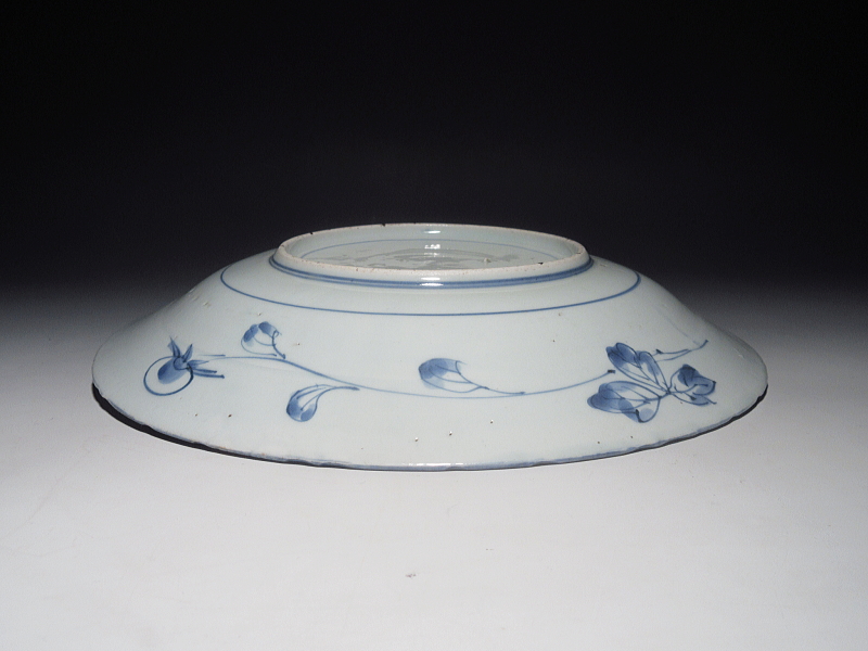 古伊万里　藍九谷　花鳥文　芙蓉手　大皿【寛文～延宝】