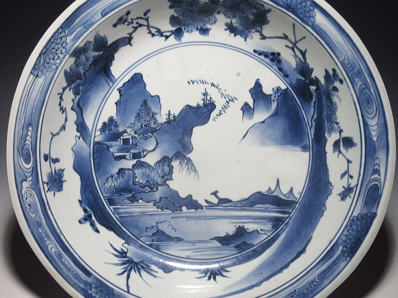 古伊万里　元禄染付　山水文　大鉢【元禄】