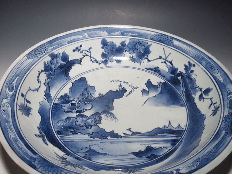 古伊万里　元禄染付　山水文　大鉢【元禄】