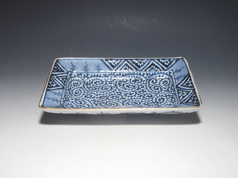 古伊万里　染付　全面蛸唐草文　角皿【宝暦～明和】その３