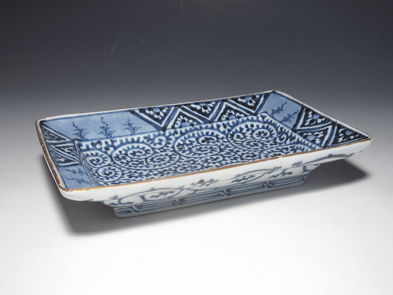 古伊万里　染付　全面蛸唐草文　角皿【宝暦～明和】その３