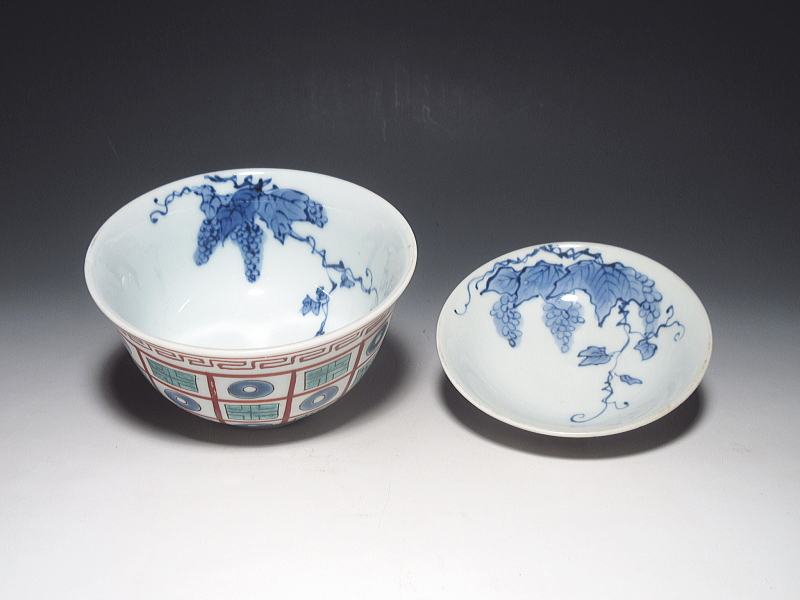 古伊万里 色絵 市松オランダ文様 蓋茶碗【明和~寛政】