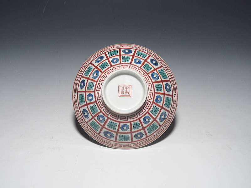 古伊万里 色絵 市松オランダ文様 蓋茶碗【明和~寛政】