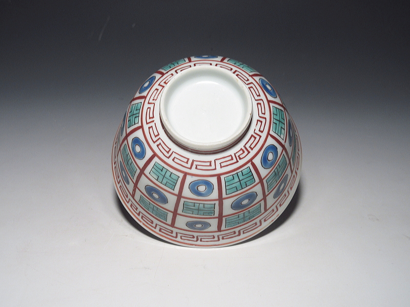 古伊万里 色絵 市松オランダ文様 蓋茶碗【明和~寛政】